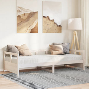 Tagesbett mit Matratze Weiß 90x200 cm Kiefer Massivholz