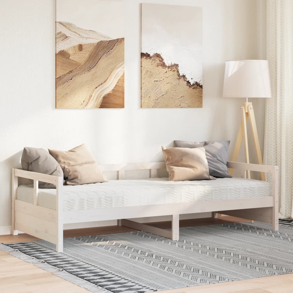 Tagesbett mit Matratze Weiß 90x200 cm Kiefer Massivholz