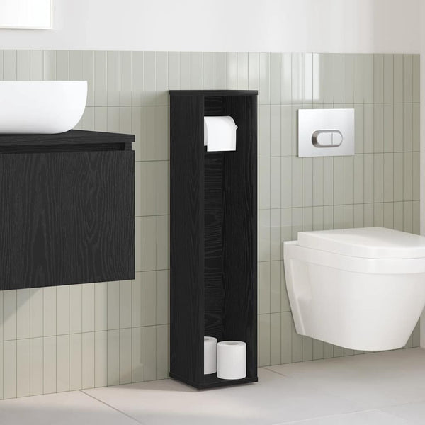 Schwarzer Badezimmerschrank mit Rollenhalter