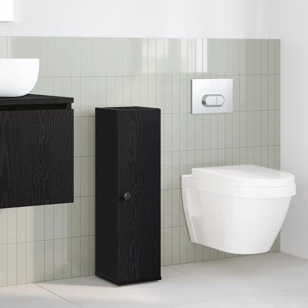 Schwarzer Badezimmerschrank mit Rollenhalter