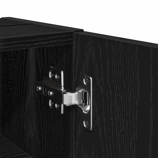 Schwarzer Badezimmerschrank mit Rollenhalter