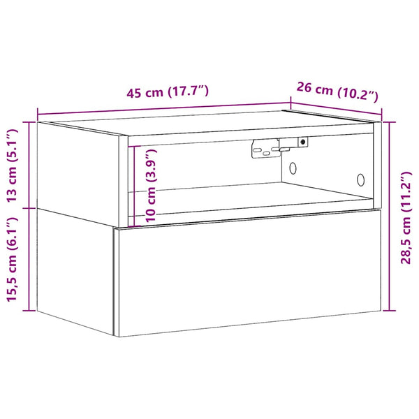 Schwarzer Wand-Nachttisch 45x26x28,5 cm