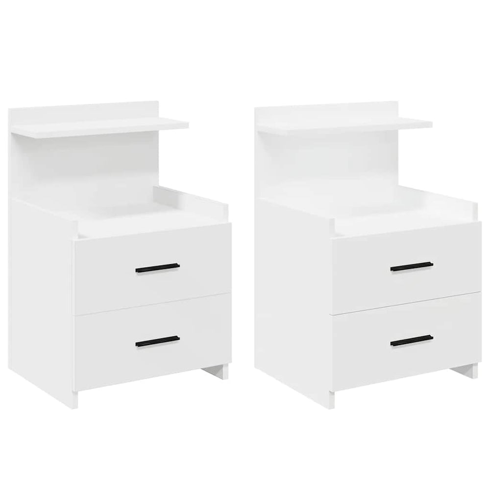 Weiße Nachttische mit 2 Schubladen, 2er Set