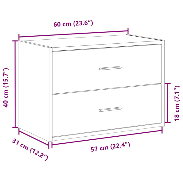 vidaXL Armoire avec 2 tiroirs Noir aspect chêne 60x31x40 cm