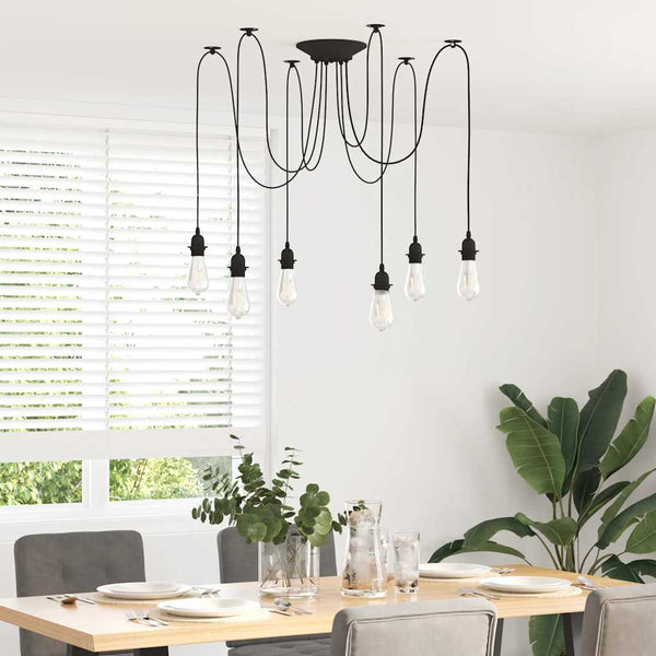 Schwarze Pendelleuchte mit 6 E27 Fassungen