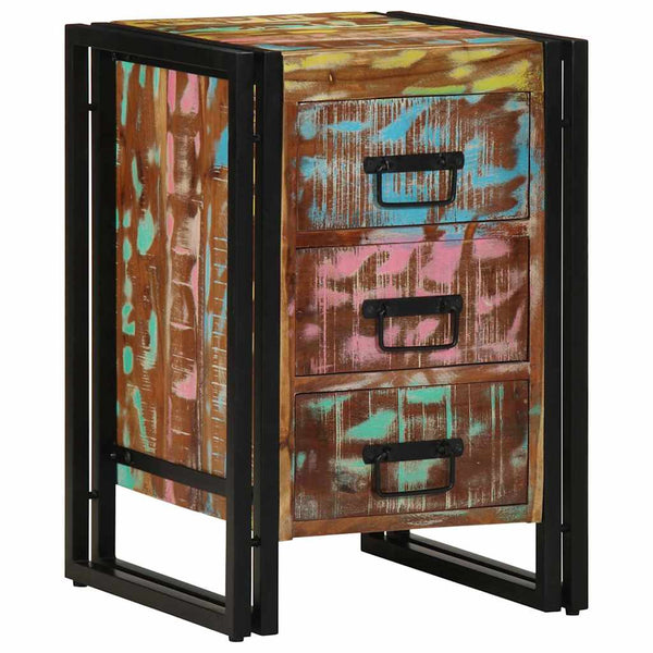 Massiver Nachttisch aus upgecyceltem Holz 40x40x59 cm