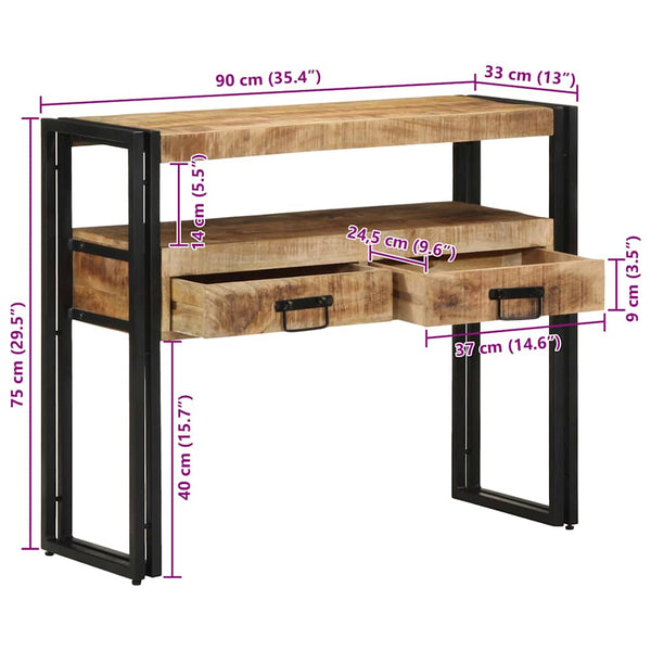 Konsolentisch Braun mit Regal Mango Massivholz 90cm