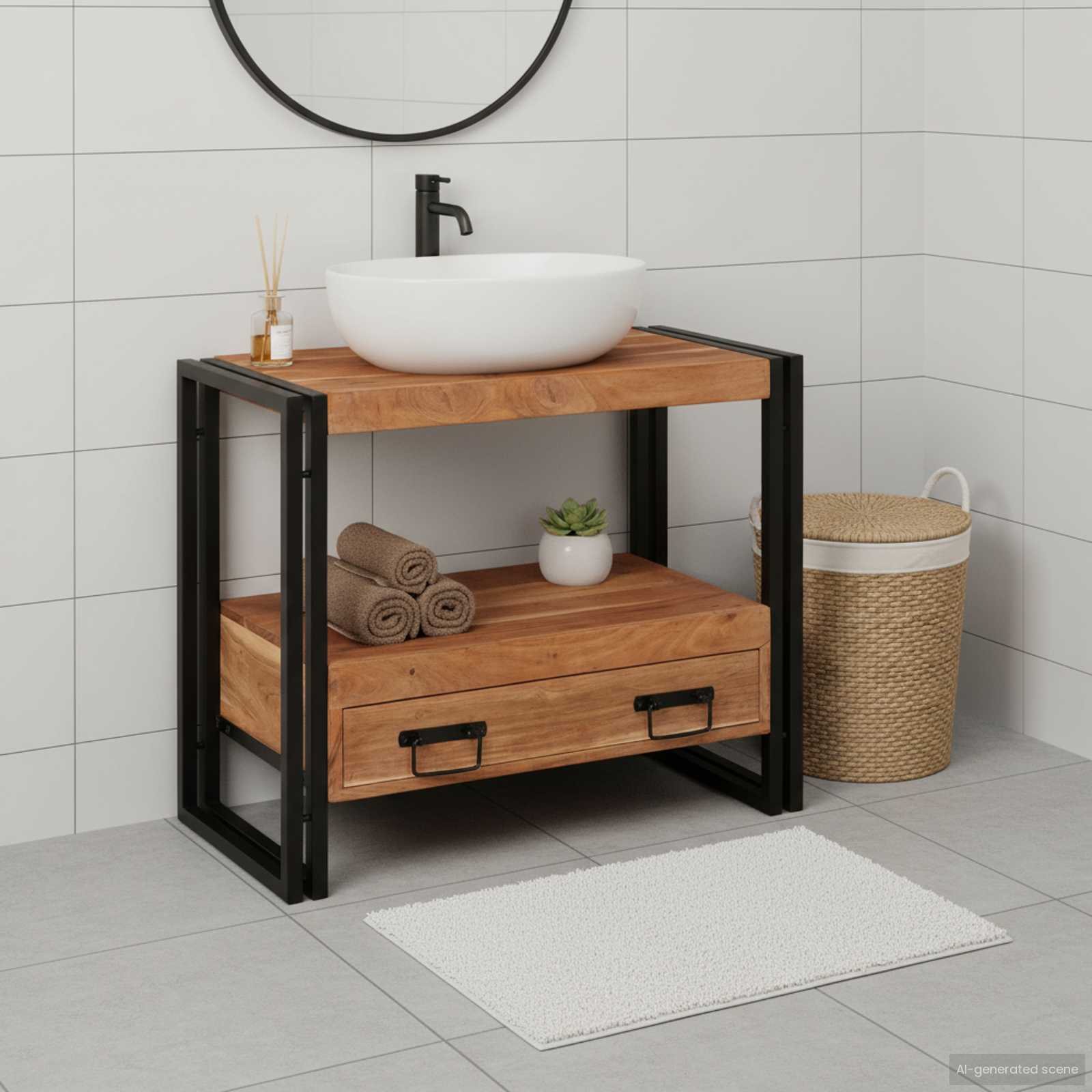 Waschtischunterschrank Braun Akazie Massivholz 71 cm