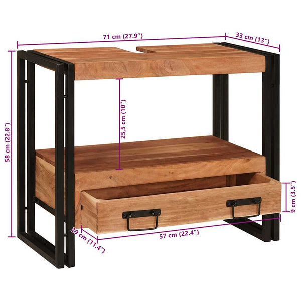 Waschtischunterschrank Braun Akazie Massivholz 71 cm