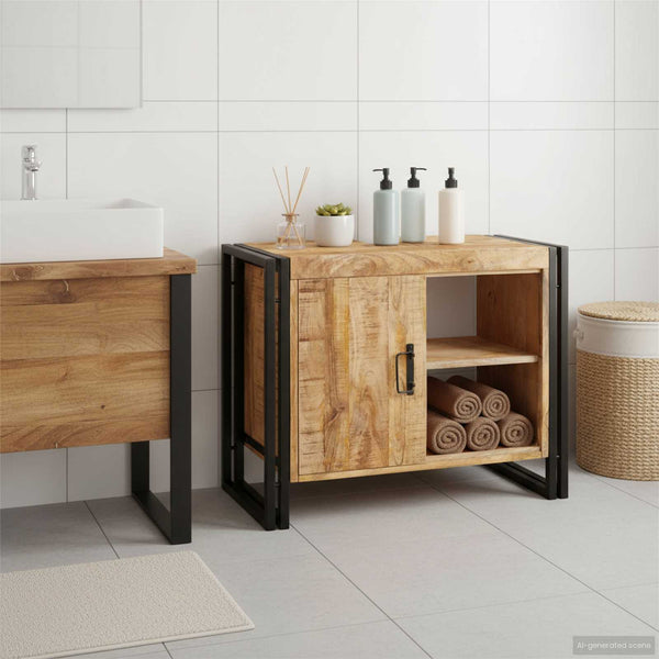 Waschbeckenunterschrank Braun Mango Massivholz