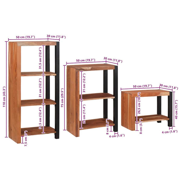 vidaXL Étagère à livres 3 pcs Marron 50 x 30 x 110 cm Bois d'acacia massif