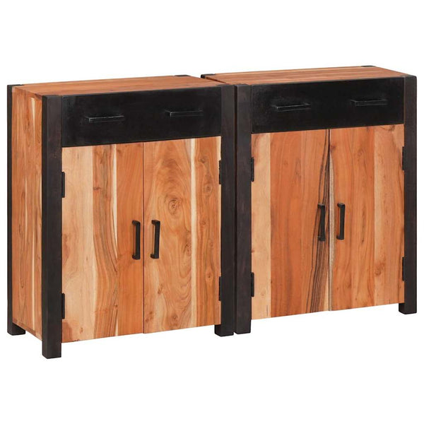 Massivholz Akazie Sideboard, 2er Set, Braun