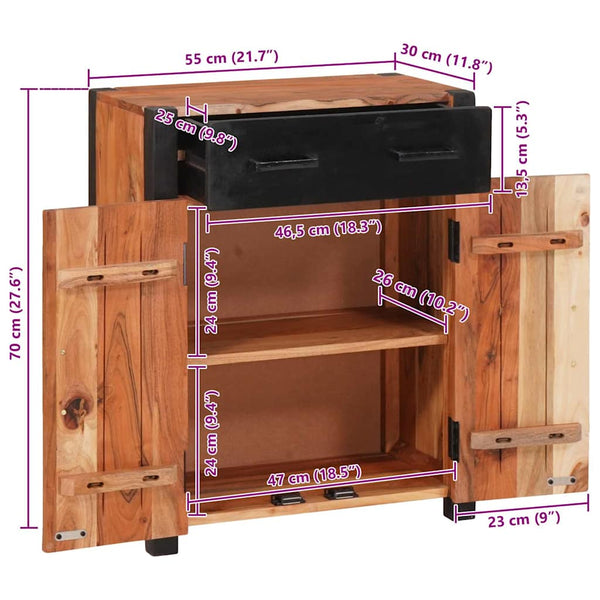 Massivholz Akazie Sideboard, 2er Set, Braun