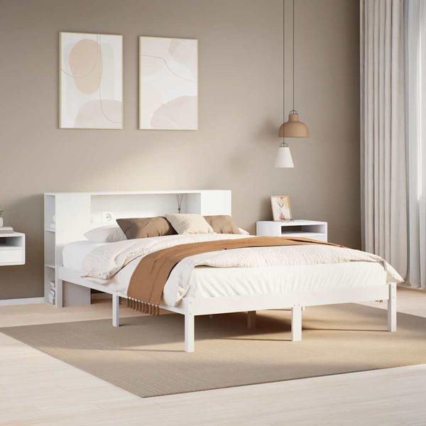 Massivholzbett mit Regal Weiß 120x190 cm
