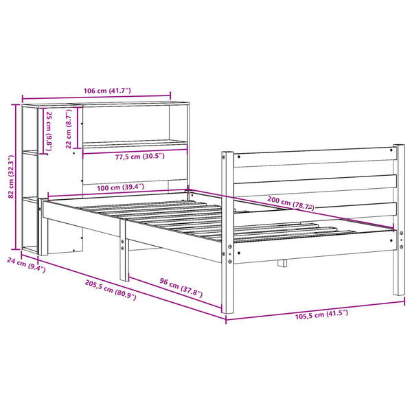 Massivholzbett Kiefer 100x200 cm mit Regal