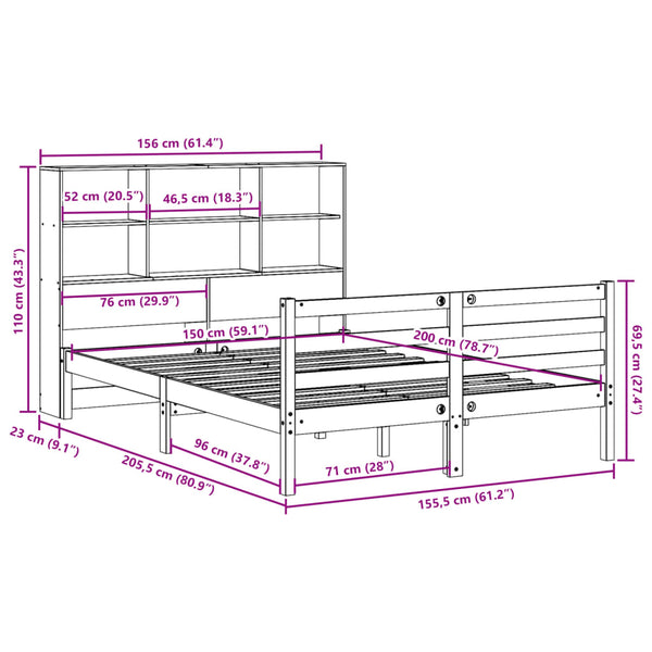 vidaXL Lit en bois massif sans matelas brun ciré 150x200 cm Bois massif