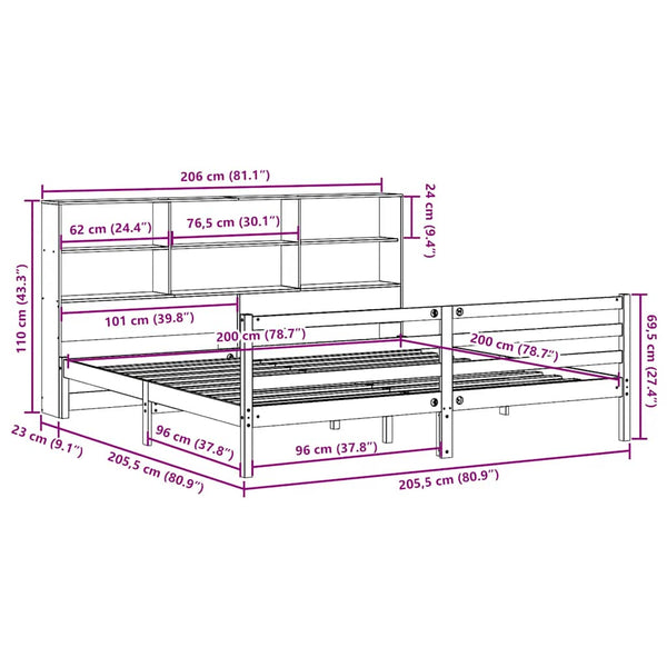 Massivholzbett 200x200 cm Wachsbraun