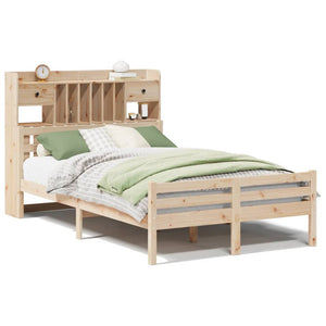 vidaXL Lit en bois massif avec étagère sans matelas 135x190 cm Pin