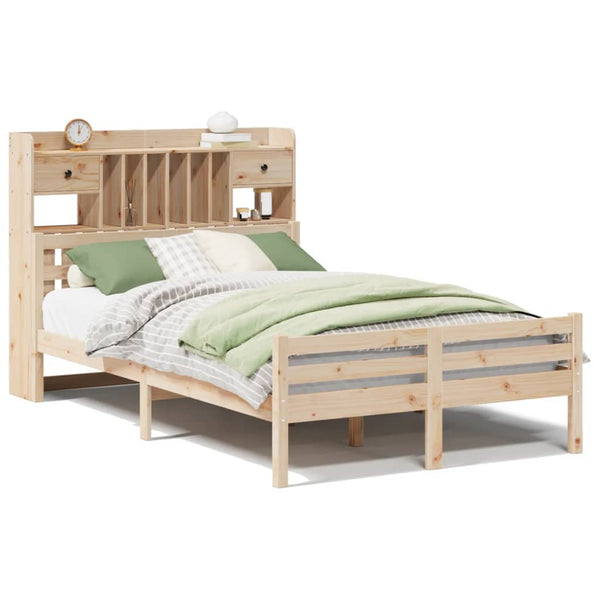 vidaXL Lit en bois massif avec étagère sans matelas 135x190 cm Pin