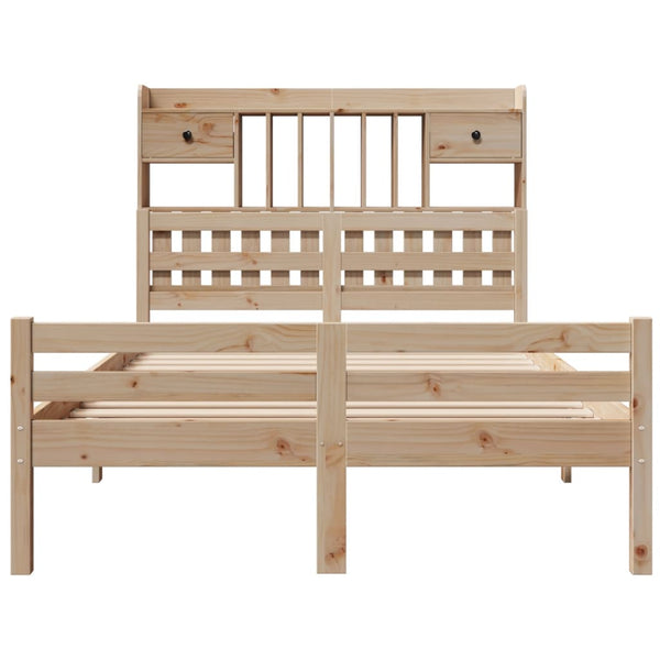 vidaXL Lit en bois massif avec étagère sans matelas 135x190 cm Pin