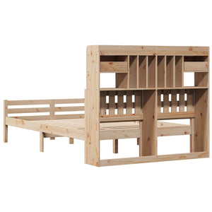 vidaXL Lit en bois massif avec étagère sans matelas 135x190 cm Pin