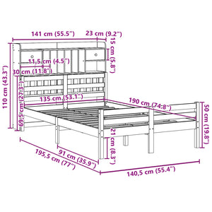 vidaXL Lit en bois massif avec étagère sans matelas 135x190 cm Pin