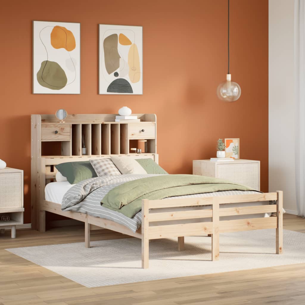 vidaXL Lit en bois massif avec étagère sans matelas 135x190 cm Pin