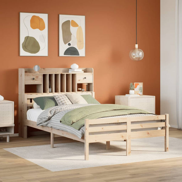 vidaXL Lit en bois massif avec étagère sans matelas 135x190 cm Pin