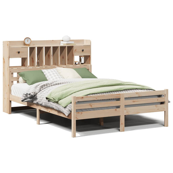 vidaXL Lit en bois massif avec étagère sans matelas 140x190 cm Pin