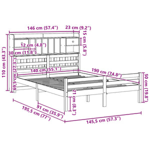 vidaXL Lit en bois massif avec étagère sans matelas 140x190 cm Pin