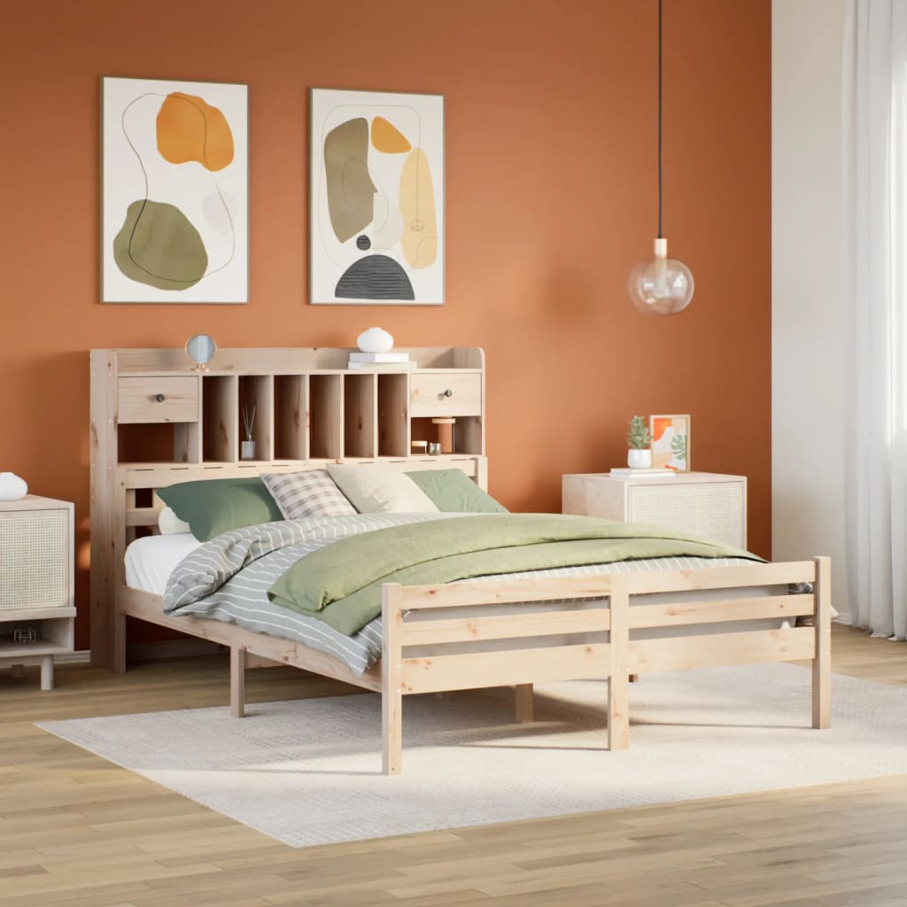 vidaXL Lit en bois massif avec étagère sans matelas 140x190 cm Pin