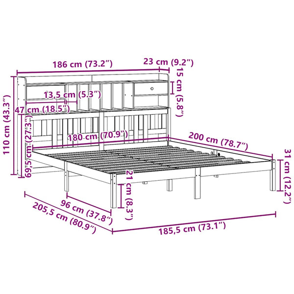 Massivholzbett Kiefer 180x200 mit Regal