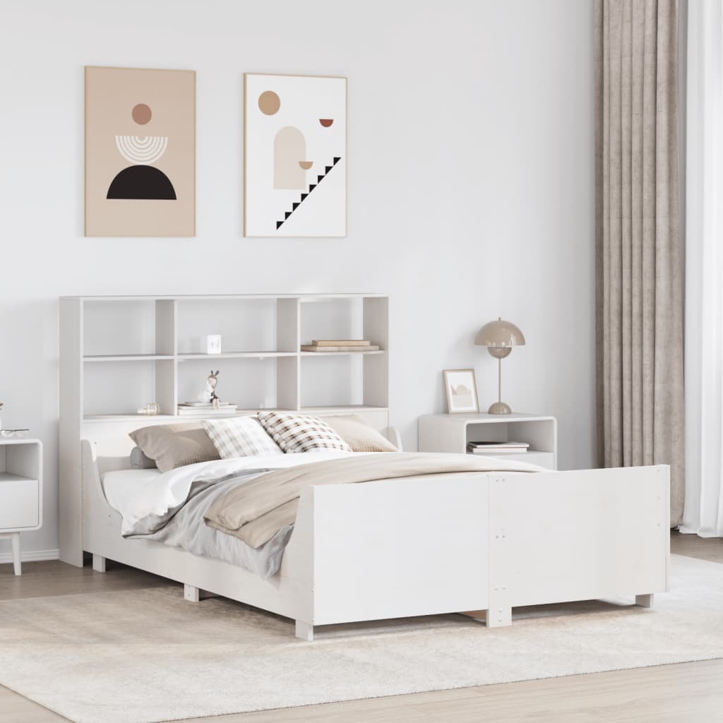 Massivholzbett mit Regal Weiß 120x200 cm
