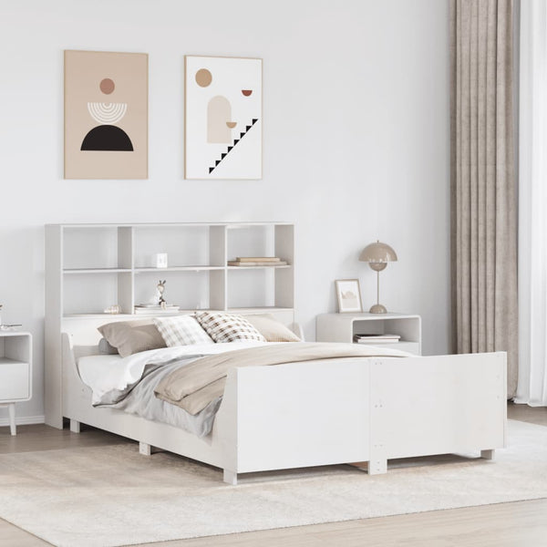 Massivholzbett mit Regal Weiß 120x200 cm