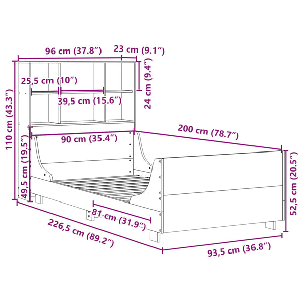 Massivholzbett 90x200 cm mit Regal
