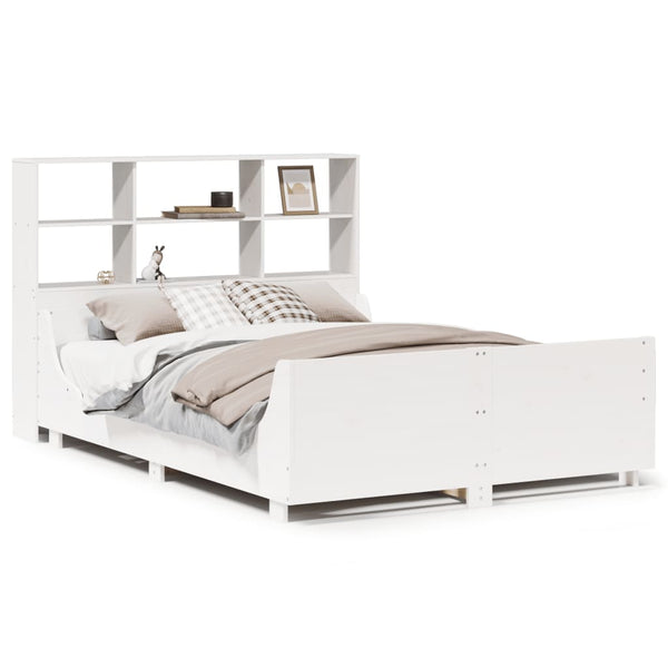 Massivholzbett mit Regal Weiß 140x190 cm