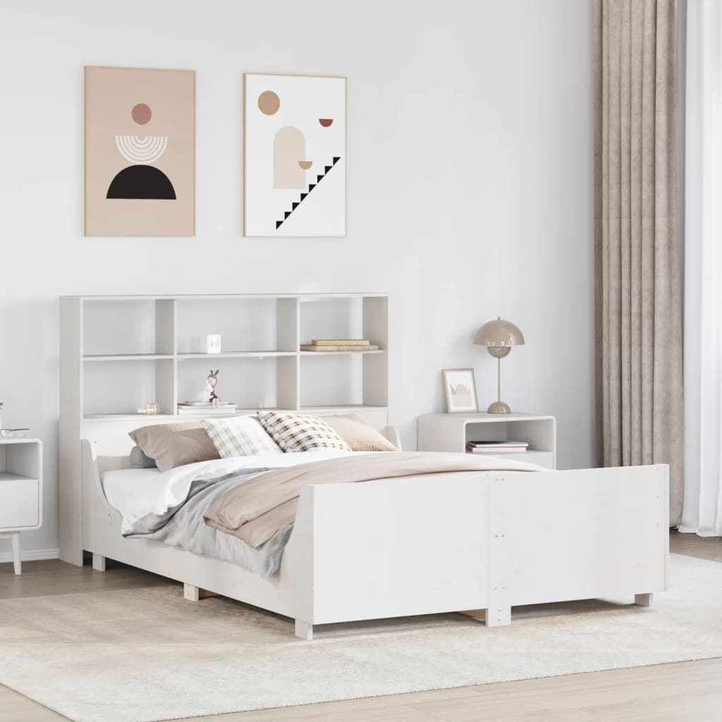 Massivholzbett mit Regal Weiß 140x190 cm