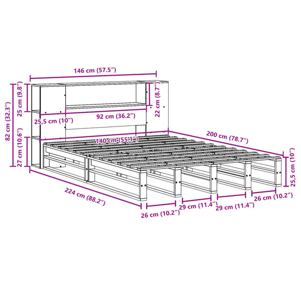 Massivholzbett 140x200 mit Regal