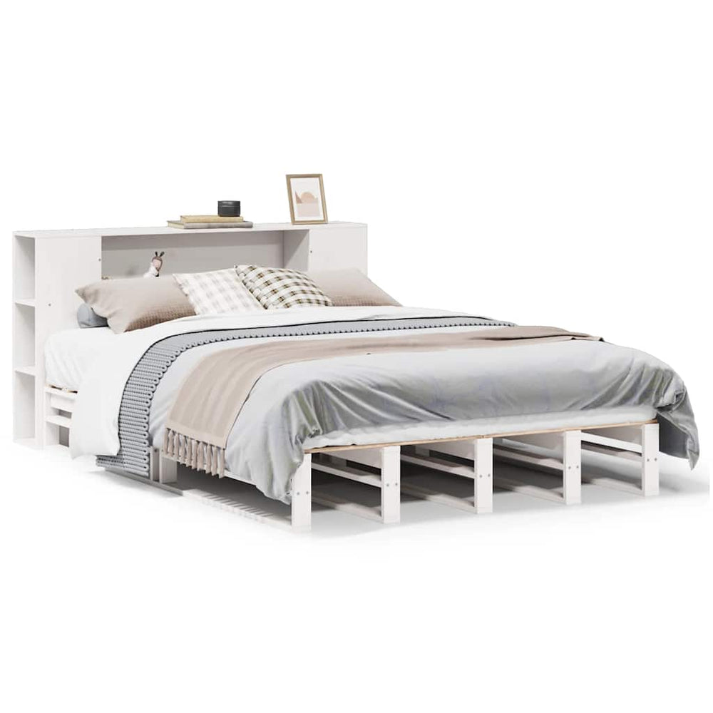 vidaXL Solid Wood Bed with Storage Headboard No Mattress White 150x200 cm