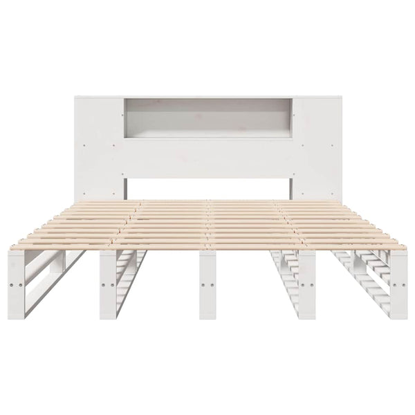 Massivholzbett mit Regal Weiß 150x200 cm