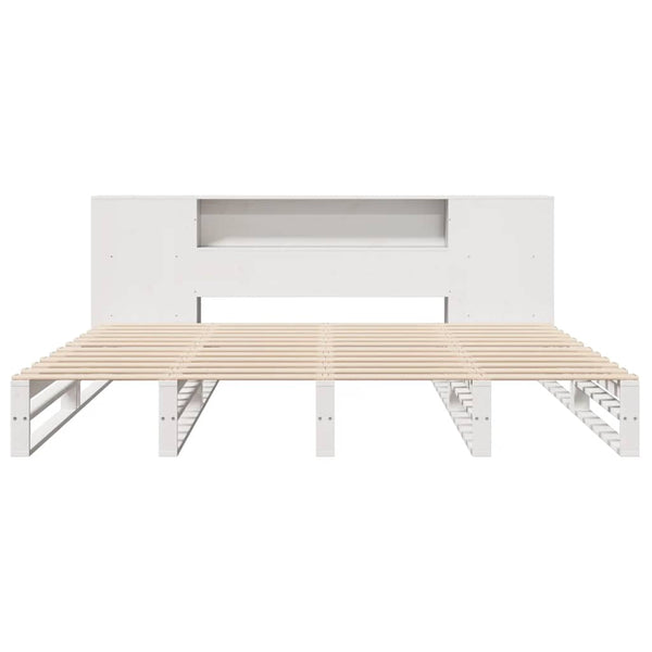 Massivholzbett 200x200 mit Regal Weiß