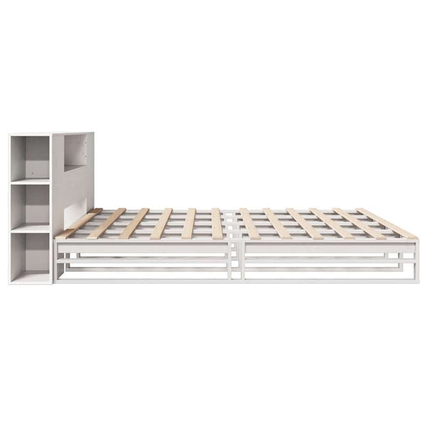 Massivholzbett 200x200 mit Regal Weiß