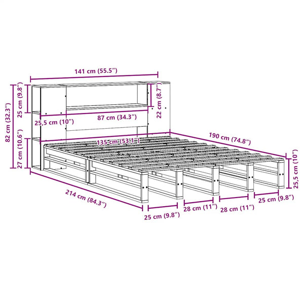 Massivholzbett 135x190 cm mit Regal