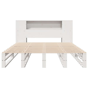Massivholzbett mit Regal Weiß 135x190 cm