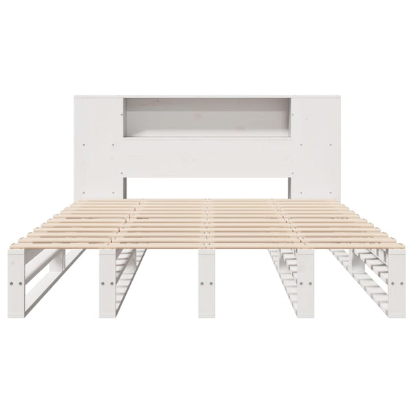 Massivholzbett mit Regal Weiß 135x190 cm