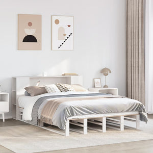 Massivholzbett mit Regal Weiß 135x190 cm