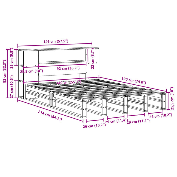 Massivholzbett 140x190 cm mit Regal