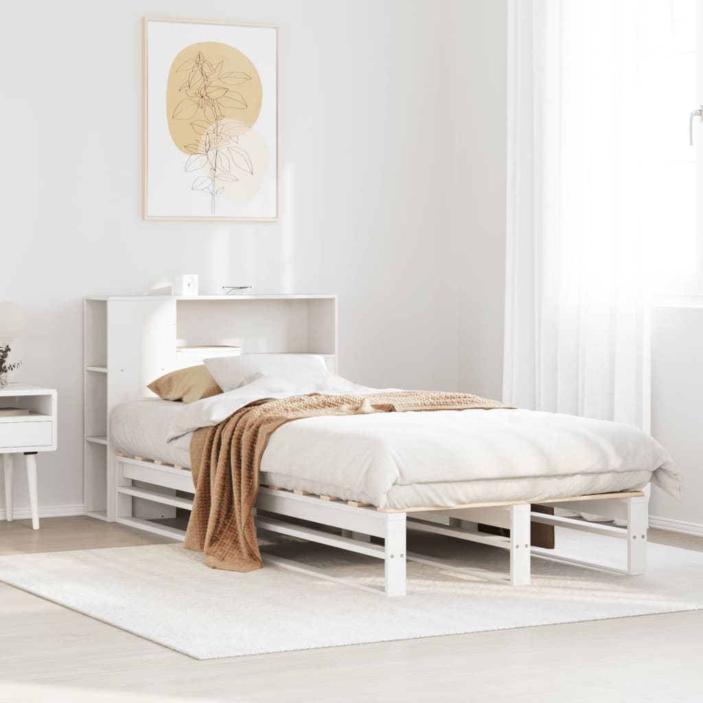 Massivholzbett mit Regal, 75x190 cm, Weiß