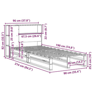 Massivholzbett mit Regal 90x190 cm