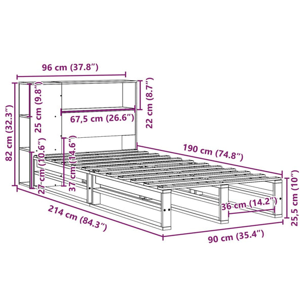 Massivholzbett mit Regal 90x190 cm